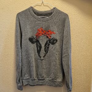 Chic Gray Sweatshirt with Cow and Red Bandana